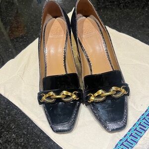 Tory Burch Black Heels with Gold Accent